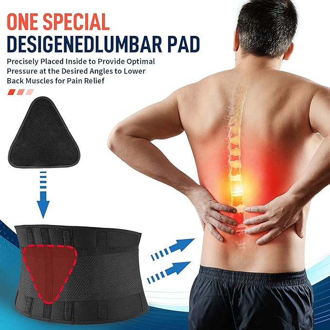 FEATOL Breathable Back Brace with Lumbar Pad for Women & Men, Support Belt for Lower Back Pain Relief for Herniated Disc, Sciatica, Scoliosis S/M (Waist Size:24.4''-29.8'')