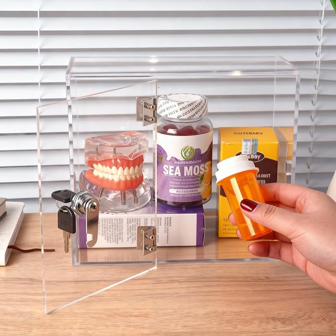 Large Clear Lock Box - 8.7×7.9×4.7 Inches Acrylic Display Case with Lock, Transparent Lockbox with Keys for Secure Storage & Showcase