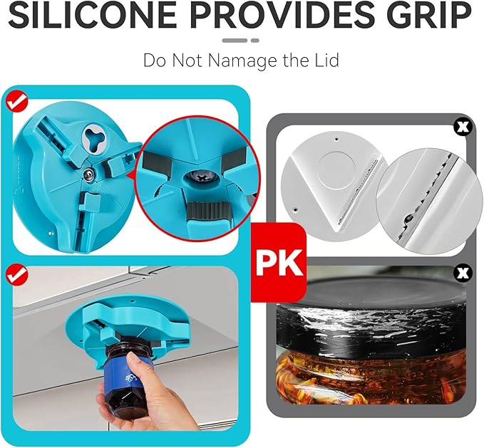 Jar Opener Bottle Opener for Seniors with Arthritis - Under Cabinet Jar Opener for Weak Hands, Rotary Lid Opener, Easy Twist-Off Lids for Jars & Bottles, Original Kitchen Gadgets (Cyan)