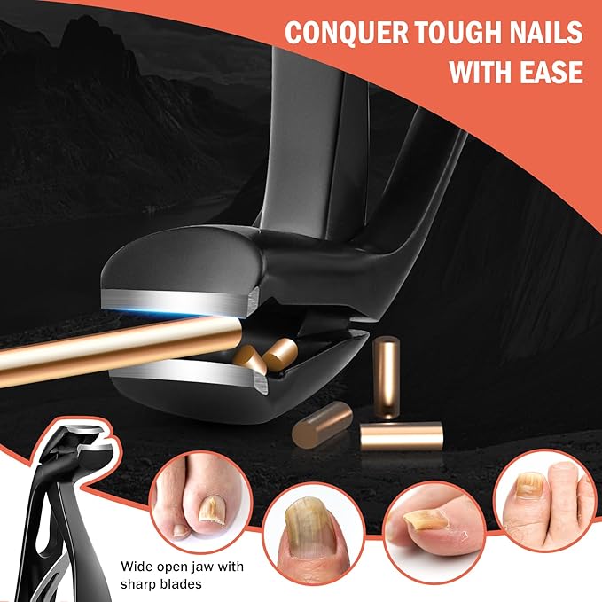 BEZOX Angled Head Toe Nail Clippers for Seniors for Thick Nails - Ergonomic Toenails Clipper for Thick Toenails, Premium Finger Nails Clipper for Adult with Catcher - Black