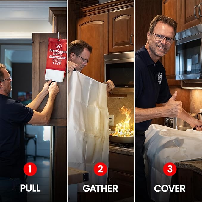 Prepared Hero Emergency Fire Blanket XL - 1 Pack - Fire Suppression for Kitchen, 47" x 71" Fiberglass Fire Blanket for Home