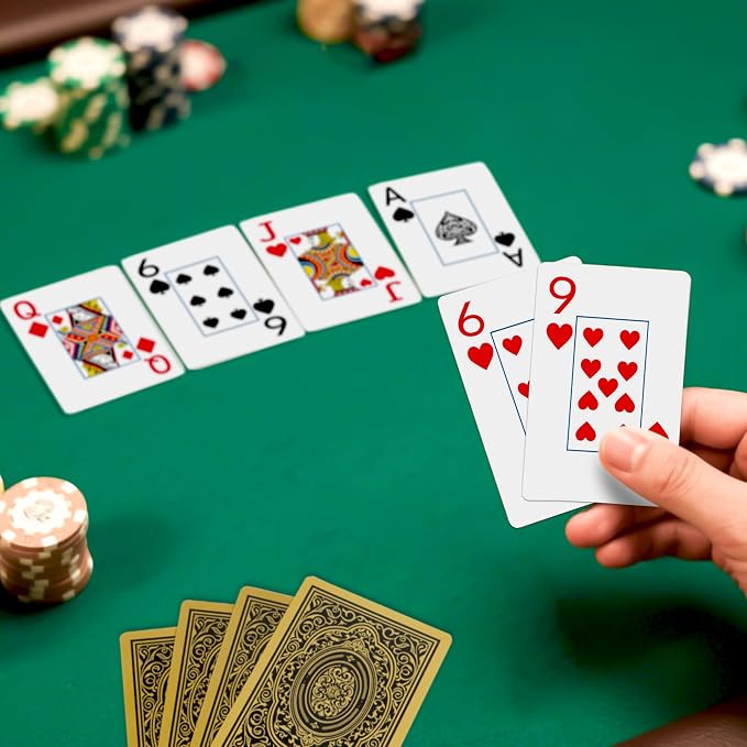 Plastic Playing Cards Waterproof Cards, Deck of Cards, Large Print Playing Cards for Adults Seniors, Premium Poker Card for Blackjack, Euchre, Canasta, Go Fish Card Games (Gold)