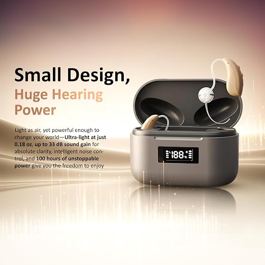 Rechargeable Hearing Aids for seniors with Intelligent Noise Reduction - Over ear hearing aid for women & men - OTC Hearing Aids for severe hearing loss with Fast charging case - Hearing Amplifiers for Seniors