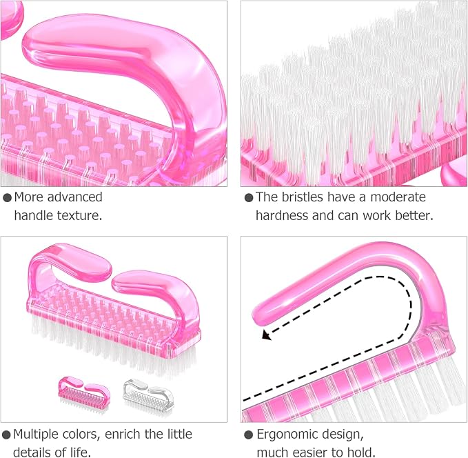 Larbois Handle Grip Nail Brush, Hand Fingernail Brush Cleaner Scrubbing Kit Pedicure for Toes and Nails Men Women (4 Pack)
