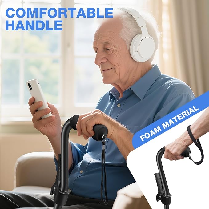Quad Cane, 4 Prong Walking Cane for Men & Women, Heavy Duty| Adjustable Walking Canes for Seniors Balance, Self Standing Cane with Ergonomic Handle(330lb)