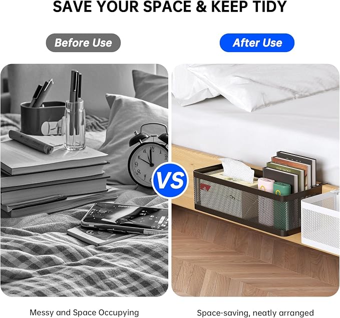 Bedside Caddy Shelf for Bunk Bed, Black, L11in*W4.9in*H3.93in | For Bunk Bed, Office Cubicle Walls, Crib Rails, Dorm Bed College Dorm Room Essentials, Large Capacity, Easy Install