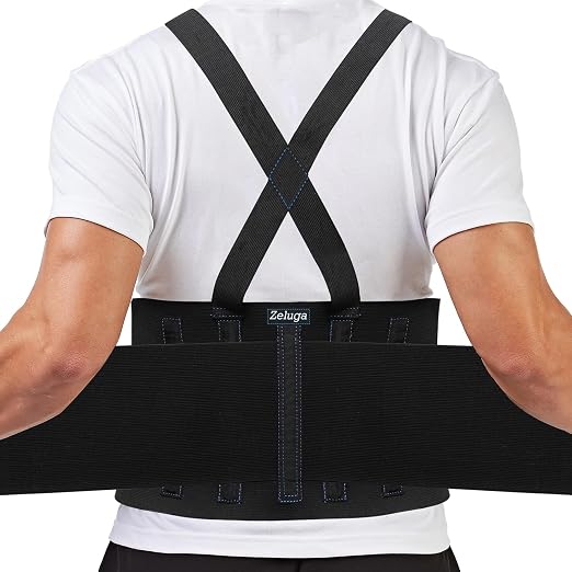 Zeluga 20-538 Industrial Work Back Brace, Back Support Belt with Suspenders, Lower Lumbar Support for Heavy Lifting, Removeable Straps, S/M