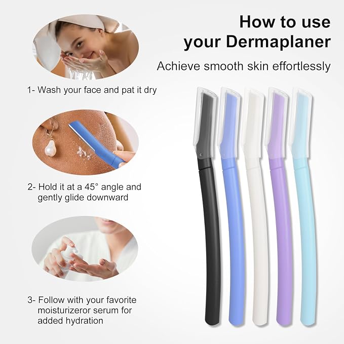 Dermaplane Razor for Women, Facial Razor, Peach Fuzz Remover, 10ct Navy | Disposable Dermaplaning Tool for Facial Hair Removal & Exfoliation, Microblade Design, Easy Replacement for Home & Travel