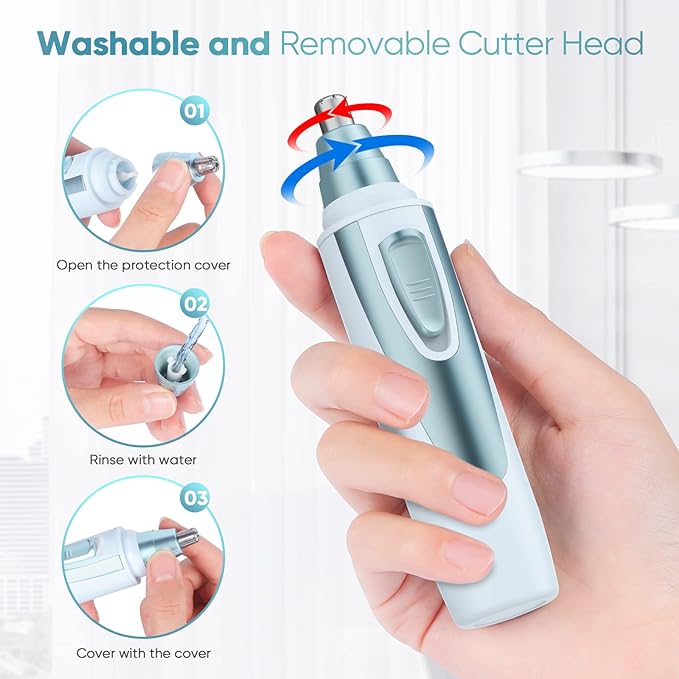 Ear and Nose Hair Trimmer Clipper - 2026 Professional Painless Eyebrow & Facial Hair Trimmer for Men Women, Battery-Operated Trimmer with IPX7 Waterproof, Dual Edge Blades for Easy Cleansing Blue