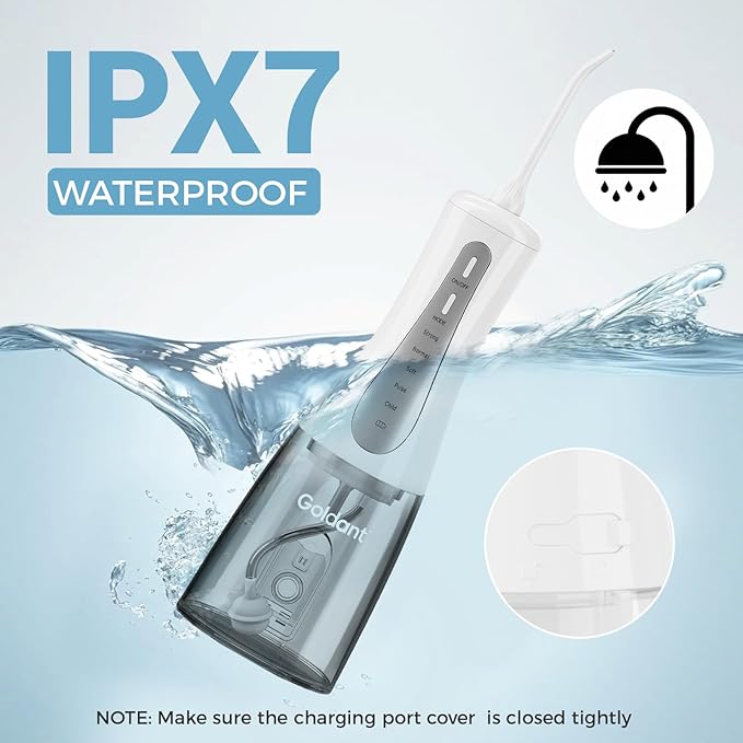 350ML Water Dental Flosser Teeth Pick with Travel Bag, 5 Modes Portable Cordless Oral Irrigator Cleaner, Electric Rechargeable IPX7 Waterproof for Home Travel Teeth Cleaning flossing (White)