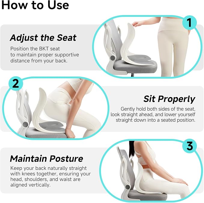 BKT Seat Cushion Chair Ergonomic Office Chair Cushions Lumbar Support for Seat Pillow Ideal for Students Office Workers Nursing Mothers Long Sitting Outdoor Fishing Floor (Grey) | Premium upgraded materials for long sitting. Comfort for students, nursi...