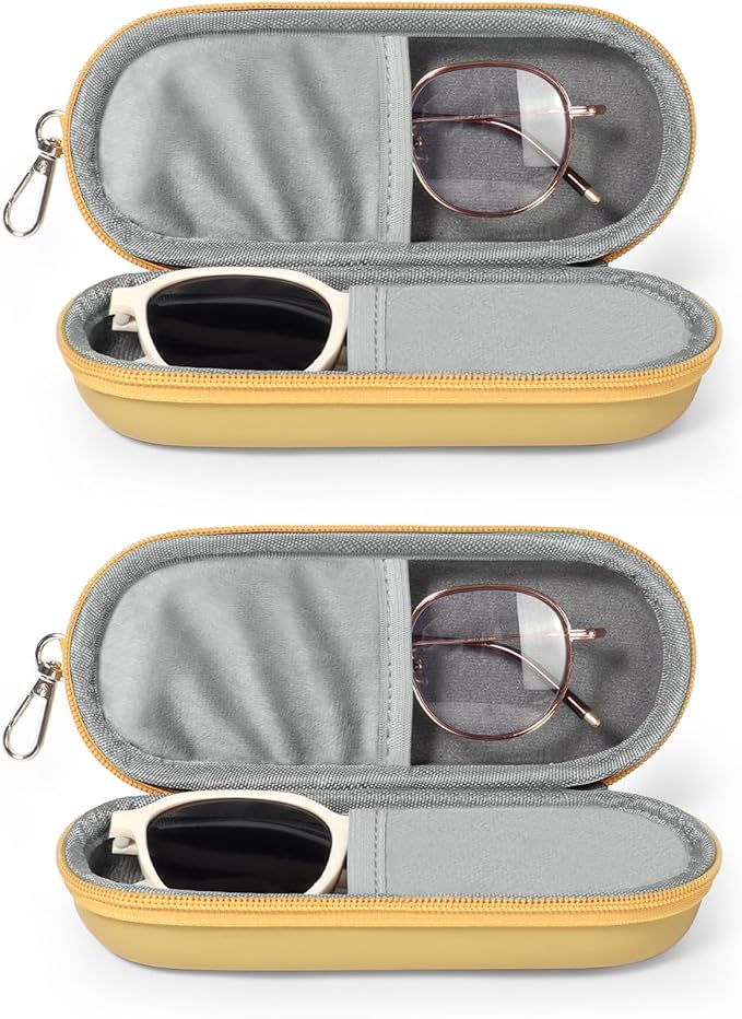 Double Eyeglasses Case, Dual Glasses Sunglasses Organizer with Zipper Closure, Eyewear Storage Box for Men Women Travel