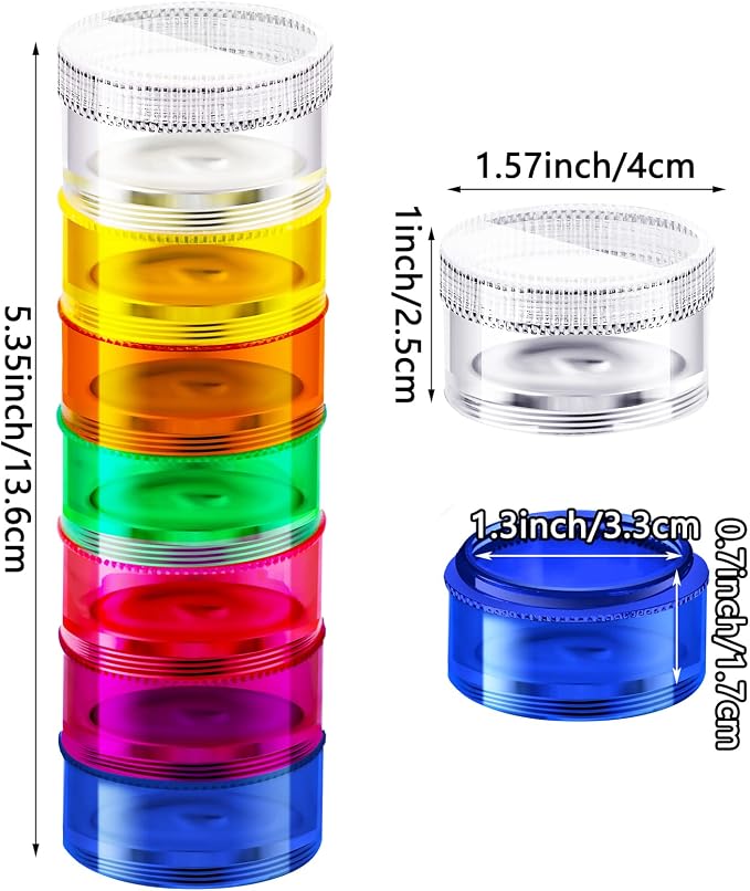 Sieral 4 Pieces 7 Days Stackable Pill Organizers 7 Compartments Round Pill Boxes Tower Weekly Vitamin Individual Storage Containers Travel Cases with Lids for Medications, Vitamins and Supplements