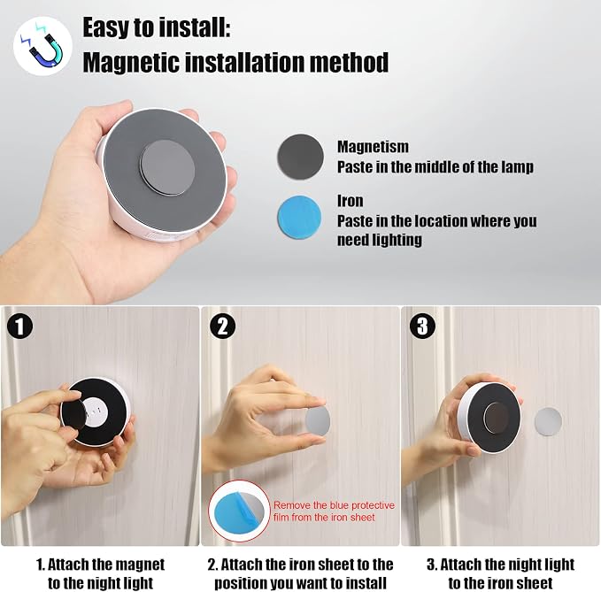 Motion Sensor Light Indoor, Night Light(3000K Warm Yellow 6 Pack) | 8 LEDs, USB Rechargeable, 3 Light Modes, 400 mAh Battery, Cordless Magnetic Sticker Nightlight for Stair, Closet, Hallway