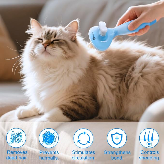Cat Brush for Shedding,Silicone Self Cleaning Long & Short Hair Grooming | Removing Loose Hair,Minimized Shedding,Cat Approved,Comfortable Grip,Little Plastic Tips,Right Size Brush