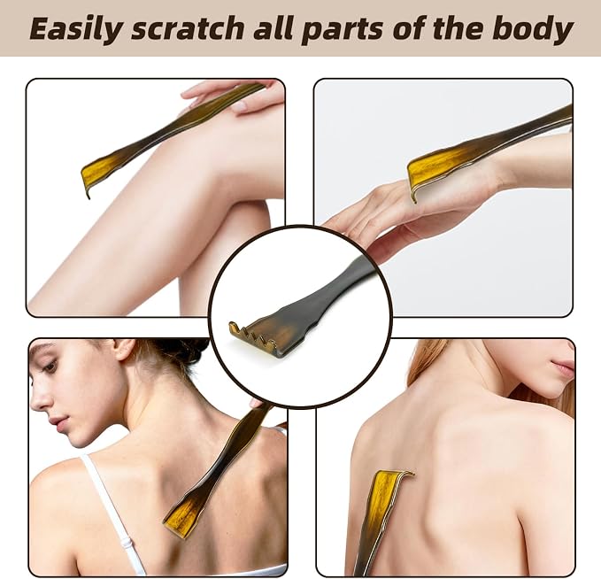 1-Piece Imitation Cow Horn Back Scratcher as Delicate and Smooth as a Gemstone, 12.4-Inch Long Handle Back Scratcher, Suitable for Adult Women and Man, As A Gift for Loved Ones(C-Brown)