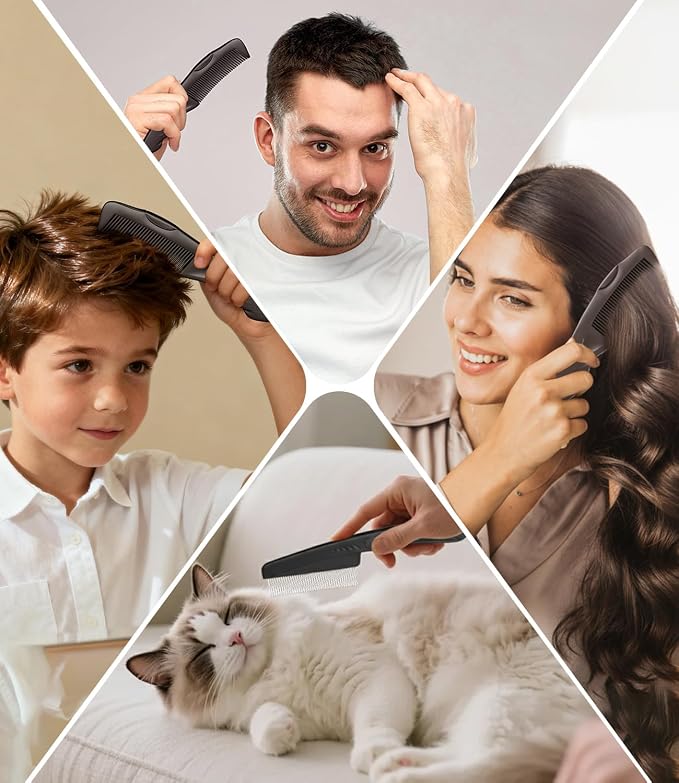 Dandruff Comb Removal 2PC Hollow Fine Tooth Scalp Detox Hair Care Tool | Upgraded Stainless Steel Teeth, with Gift Box, Build up Flake, Self Cleaning, Button-Release Design, for Women Men Kid, Brown