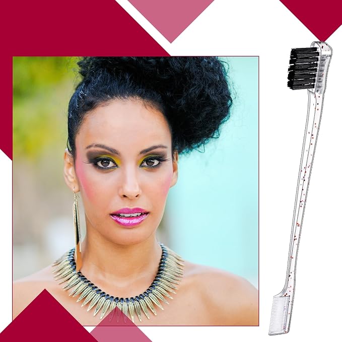 Geiserailie 3 Pcs Slick Back Hair Brush Set Bristle Brush Edge Control Teasing Comb for Women Black Hair(Clear Colorful)