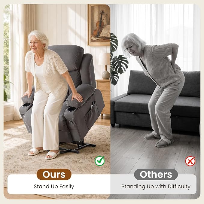 Electric Power Lift Recliner Chair Sofa with Massage and Heat for Elderly,Lift Chair with Cup Holder & Side Pockets for Living Room