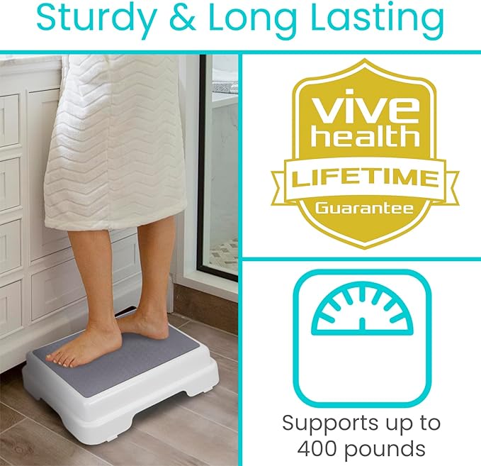 Vive Bath Step Stool (4.5") - Slip Resistant, Stackable, Indoor/Outdoor - Safety Stepping Stool Bathroom Aid for Adults, Handicap, Elderly, Seniors, Bathtub, High Beds, Kitchens - Nonslip