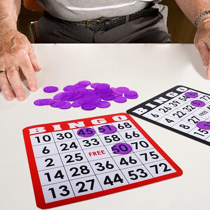 GSE Games & Sports Expert Purple Bingo Chips, 1,000 Pieces 3/4-Inch High-Contrast Transparent Counting Chips for Bingo Games, Parties