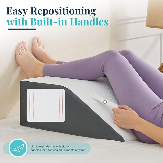 Yojoker Leg Elevation Pillow Blood Circulation, Memory Foam Wedge Pillow for Legs Swelling, Leg Elevation Pillows for After Surgery, Knee Wedge Pillow for Sleeping Back Hip Ankles Relief Dark Grey