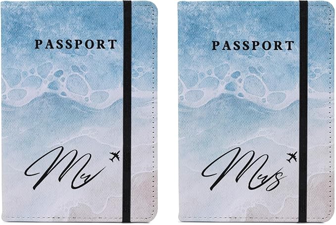 Passport Book Holder,Passport Wallet for Men Mr and Mrs Passport Holder for Women Passport Cover World Map Passport Case for Couples Christmas Traveling Passport Book Protector 2PCS