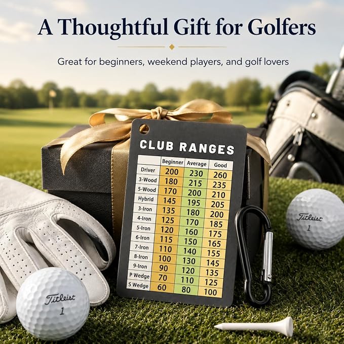 Golf Club Range Chart Card, Golf Club Distance Card for Men Women Beginners, Yardage Reference Cheat Sheet for Driver Irons Wedges, Credit Card Size Golf Accessories, Quick Club Selection Guide