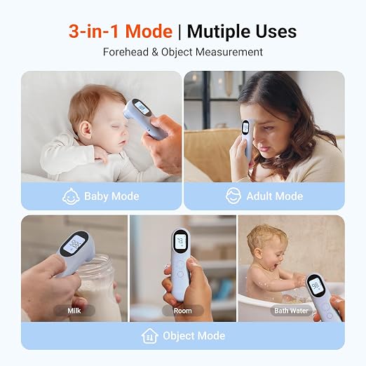 iHealth Infrared Digital Thermometer for Adults, Kids, Baby PT9L Blue | 3-in-1 Mode & 3-Color Prompt, Fever Alarm & Silent Mode, Forehead & Object Detection, 40 Memory Storages