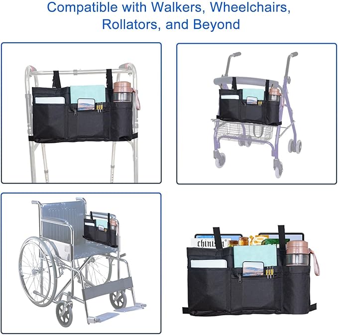 Upgrade Walker Bag with Soft Cooler & Cup Holder,Walker Accessories Walker Bags For Folding Walker,WalkerBaskets,Cup Holder For Walker,Rollator Bag With Cup Holder, Basket For Walker (Black)