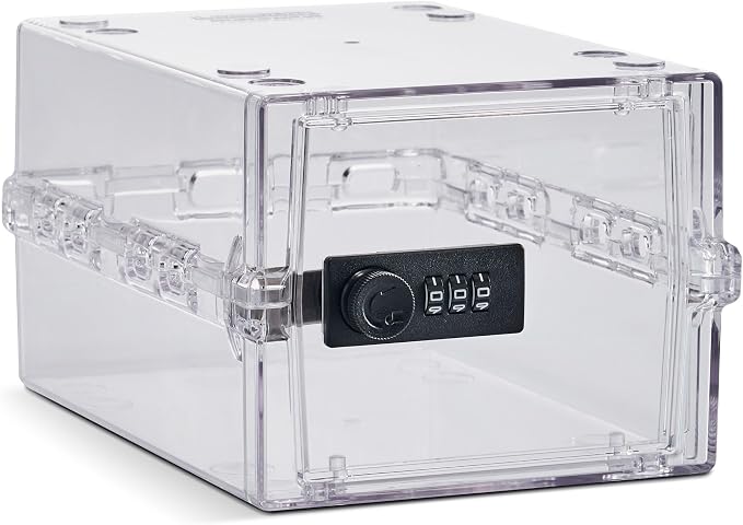 Lockabox Mini™ | Small Lock Box with Combination Lock (Half Letter Sized) | Mini Lockable Box for Small Medicines, Snacks & Mobile Phones | External Size 8.8 x 6.1 x 4.7 Inches (Crystal)