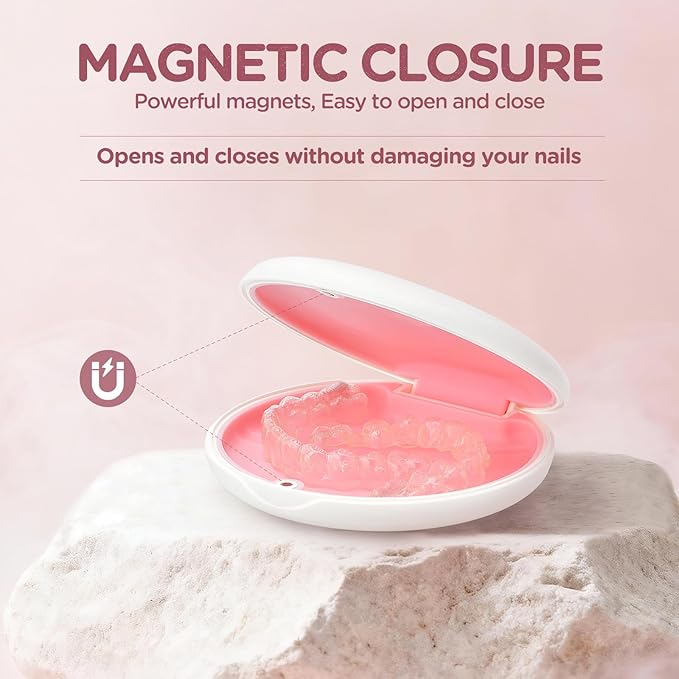 Retainer Case Slim Aligner Case with Vent Holes Removable Inner Tray Silicone for Easy Cleaning (2Pack White Pink)