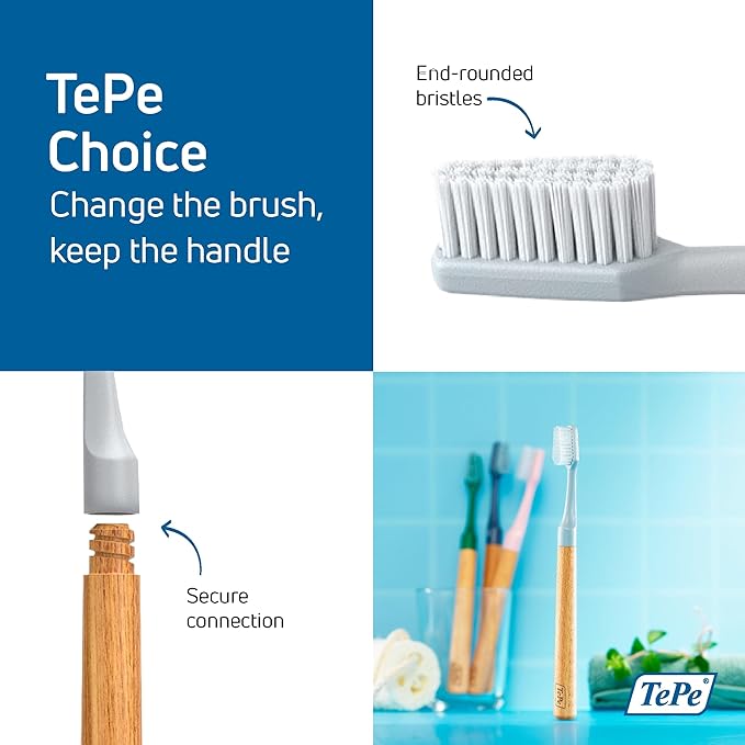 TePe Choice Soft Toothbrush with 3 Replaceable Heads, Gray