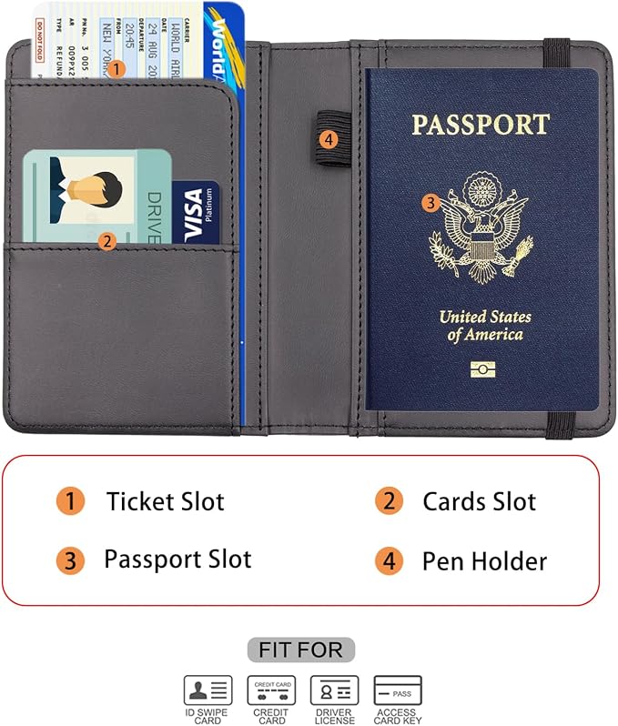 Melsbrinna Premium Leather Passport Holder Covers Case, Waterproof Rfid Blocking Travel Wallet Passport Holder with Pen Holder, Cute Passport Book for Women/Men