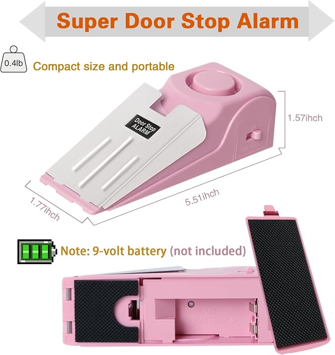 HNHMT 2 Pack Portable Door Stop Alarm, Door Stopper with 120db Loud Security Alarm, Travel Door, Doorstops Wedge Sensors Security Devices for Traveling Apartment Hotel and Home (Pink)