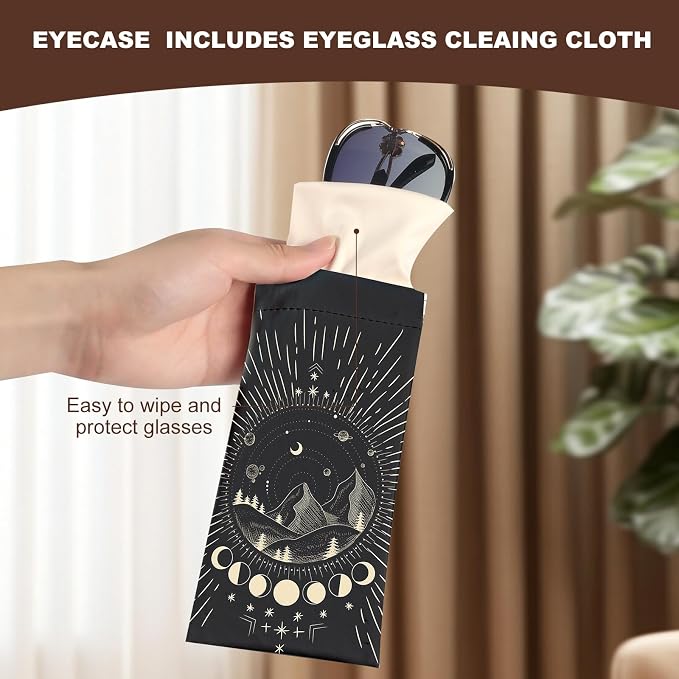 Anikathy 2Pcs Sunglass Eyeglass Glasses Case Soft PU Leather with Cleaning Cloth Cute Glasses Pouch Bag for Men Women Girs