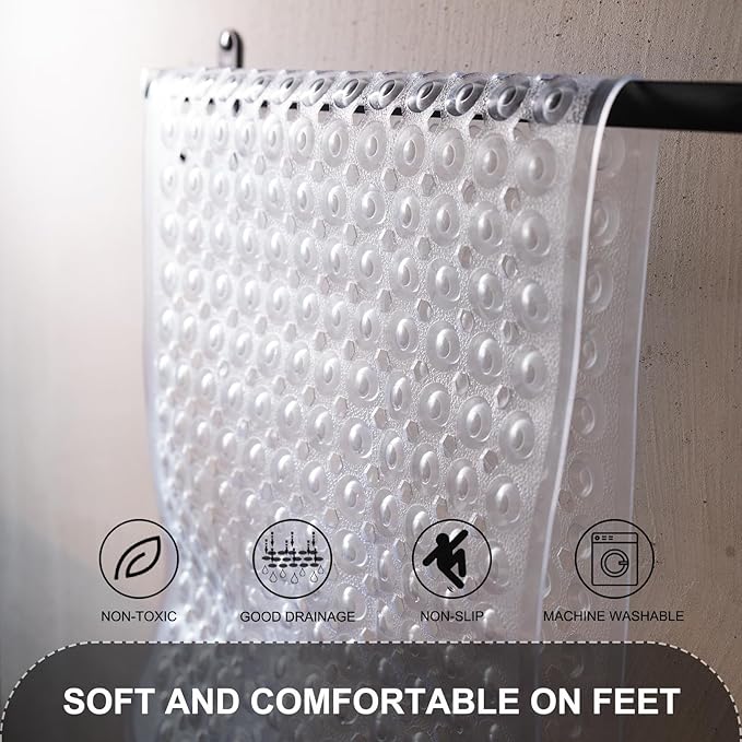 Bath Tub and Shower Mats, Non Slip 40 x 16 Inch Extra Long Bathtub Mat, Machine Washable Bathmat with Drain Holes, Suction Cups for Bathroom Floor, Clear