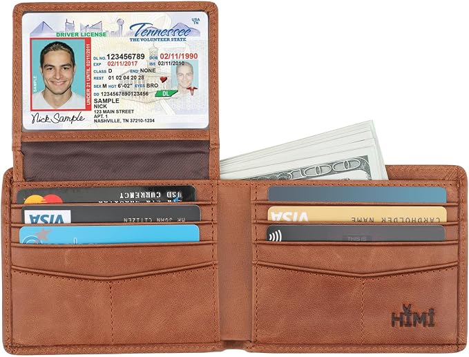 HIMI Wallet for Men-Genuine Leather RFID Blocking Bifold Stylish Wallet With 2 ID Window