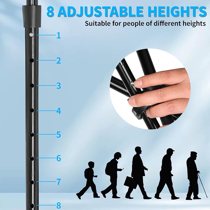 Cane with Seat Foldable Lightweight, Walking Cane with seat, Adjustable Walking Stick for Seniors & Elderly, with Padded Seat and Non-Slip Base for Outdoor Walking, Hiking, and Travel Assistance