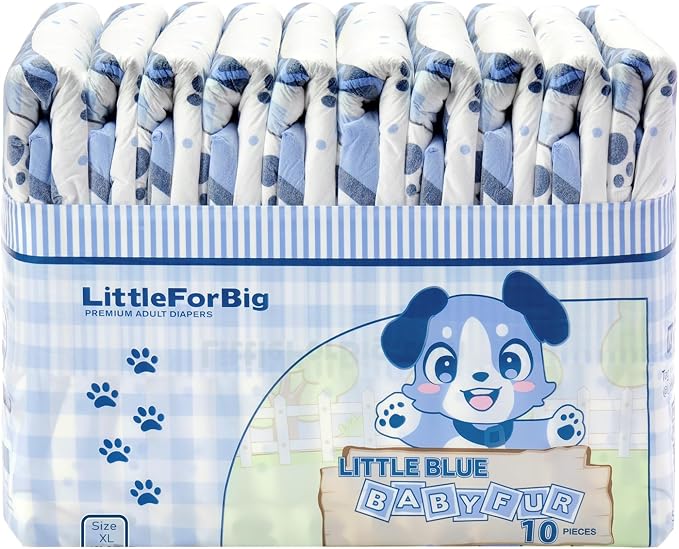 Littleforbig Adjustable Hook-and-Loop Fastener Closure Adult Printed Cloth Back Diaper 10 Pieces - Little Blue BabyFur (X-Large 48"-56")