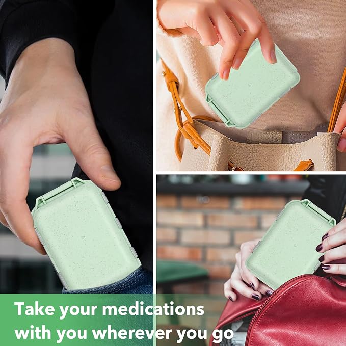 Green Foldable Pill Organizer with 189 Labels - Travel Medicine Kit (1 Pack)