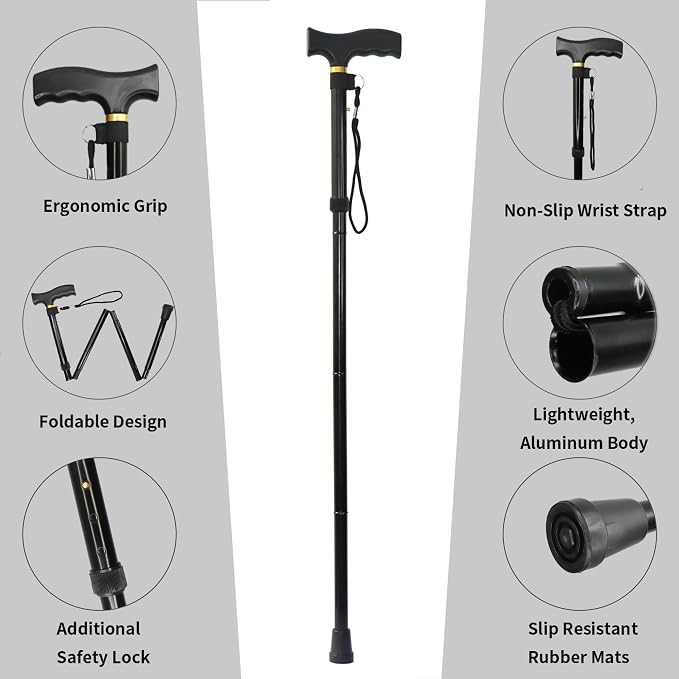 Folding Canes for Men and Women, Floral | 5-Level Adjustable Height, Lightweight Collapsible, Aluminum, Wrist Strap, T Handle, Walking Sticks for Seniors Adults