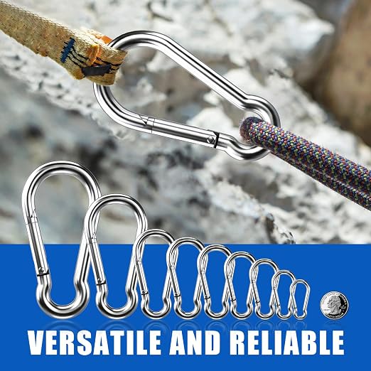 Small Carabiner Clip Hooks, 15pcs 1.57 inch Carabiners Heavy Duty, 304 Stainless Steel Spring Snap Hook Fits Camping Hiking, Metal Clips for Rope Chain Keys Rings