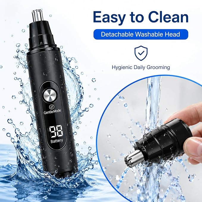 2026 Nose Hair Trimmer for Men and Women Led Display Ipx7, USB Rechargeable Ear Hair Trimmer with Dual-Edge Blades, Two-Speed Adjustment,Double Head Painless Ear & Facial Hair Trimmer(Black