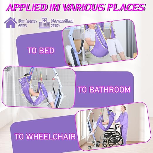 Full Body Patient Lift Sling for Bed, Shower, Chair Transfer- Ideal for Elderly, Senior, Disabled, Quick-Drying Mesh Fabric, Supports Up to 500lbs (Purple, Large)