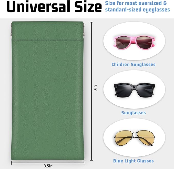 Soft Sunglasses Eyeglass Glasses Case,7x3.5inch Portable PU Leather Squeeze Top Holder Bag Pouch for Women Men
