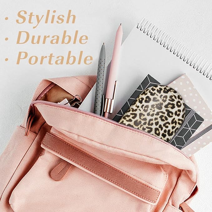 MoKo Double Eyeglass Case, Contact Lens Case with Mirror Tweezers Remover, 2 in 1 Double Sided Portable Contact Lens Box Holder Container Storage Kit Sunglasses Pouch for Men & Women, Leopard