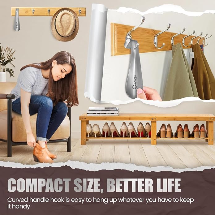 ZOMAKE Metal Shoe Horn, Small Travel Shoehorn for Men Women Kids, 5.9''/7.3''/7.5'' Portable Shoe Spoon Helper