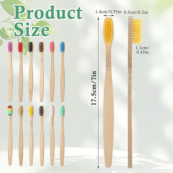 120 Pcs Bamboo Toothbrushes, Soft Bristle Toothbrush for Adults, Eco Friendly Natural Wooden Toothbrushes, Vegan Organic Bamboo Travel Tooth Brush, Individually Wrapped, 7 Inch 12 Color