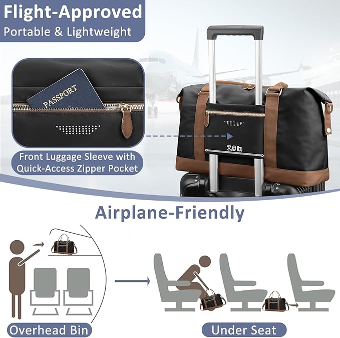 ELONGRIVER Travel Duffle Bag for Women, Weekender Bags, Hospital Bag for Labor Delivery, Lightweight Tote Duffel Overnight Bag with Luggage Sleeve, Airplane Travel Bags with Toiletry Bag,X-Large,Black